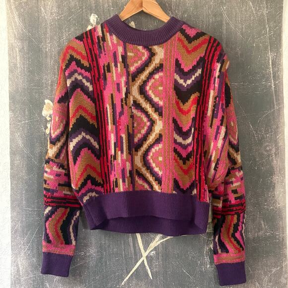 Farm Rio Striped Patchwork Sweater Size Medium - Picture 11 of 14